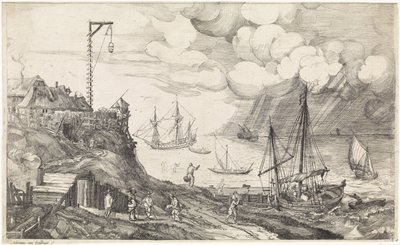 Barcos frente a la costa de Adriaen van Stalbemt